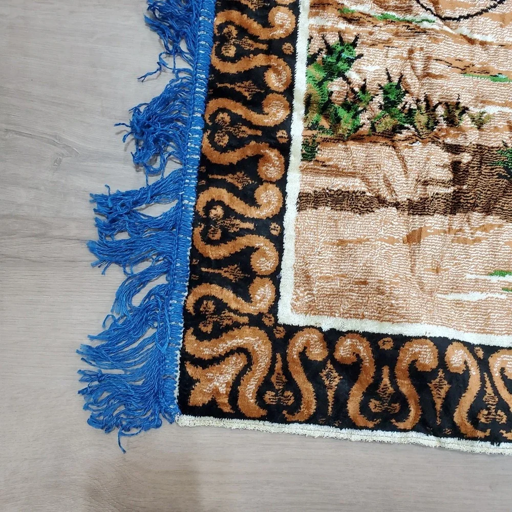 Vintage Camel Caravan Tapestry  68 X 48 Wall Hanging Mosque Desert Scene Velvet‎